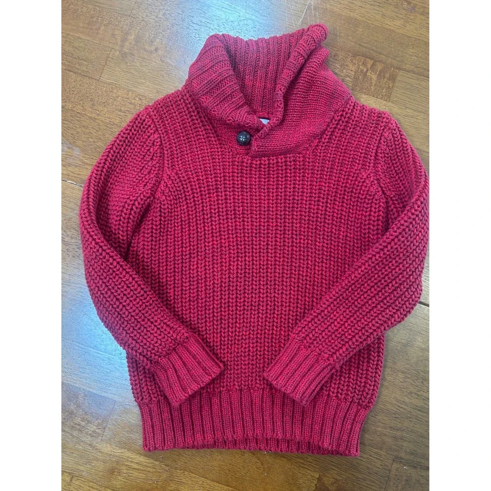 Old Navy Sweater Toddler 3T Red Shawl Collar Button Chunky Knit Pullover
